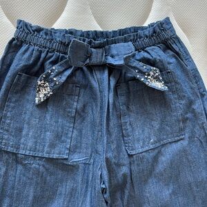 Pink Chicken chambray paper bag waist pants with sequin bow, size 12 - fits 10
